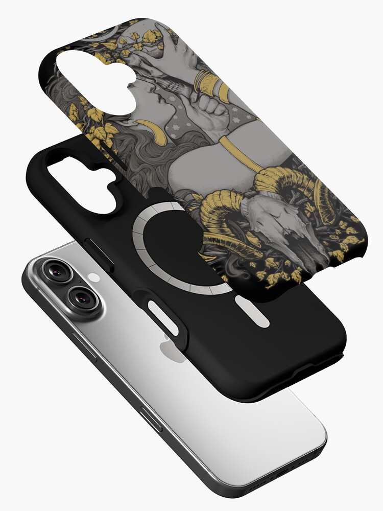 Thumbnail 2 von 4, iPhone-Hülle, mit einem Menschen und Widderschädeln in einem botanischen Rahmen. designt und verkauft von medusadollmaker.