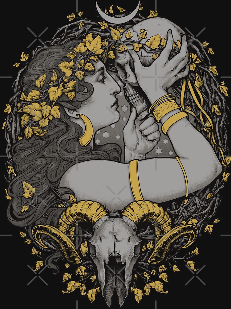 Thumbnail 3 von 3, Baseballshirt mit 3/4-Arm, mit einem Menschen und Widderschädeln in einem botanischen Rahmen. designt und verkauft von medusadollmaker.
