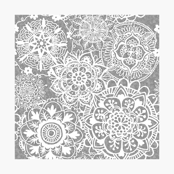 Soft Grey Mandala Pattern Photographic Print
