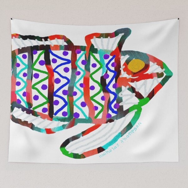 Item preview, Colorful Abstract Fish in Yellow and Black  designed and sold by ntartworks.
