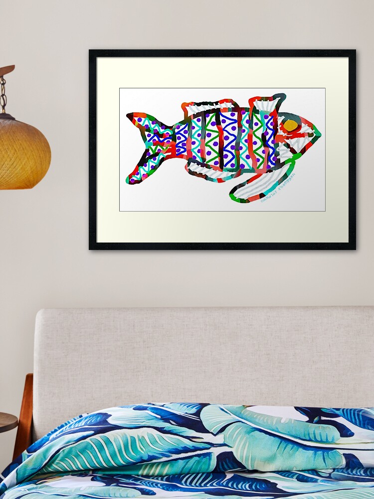 Thumbnail 2 of 7, Framed Art Print, Colorful Abstract Fish in Yellow and Black designed and sold by ntartworks.