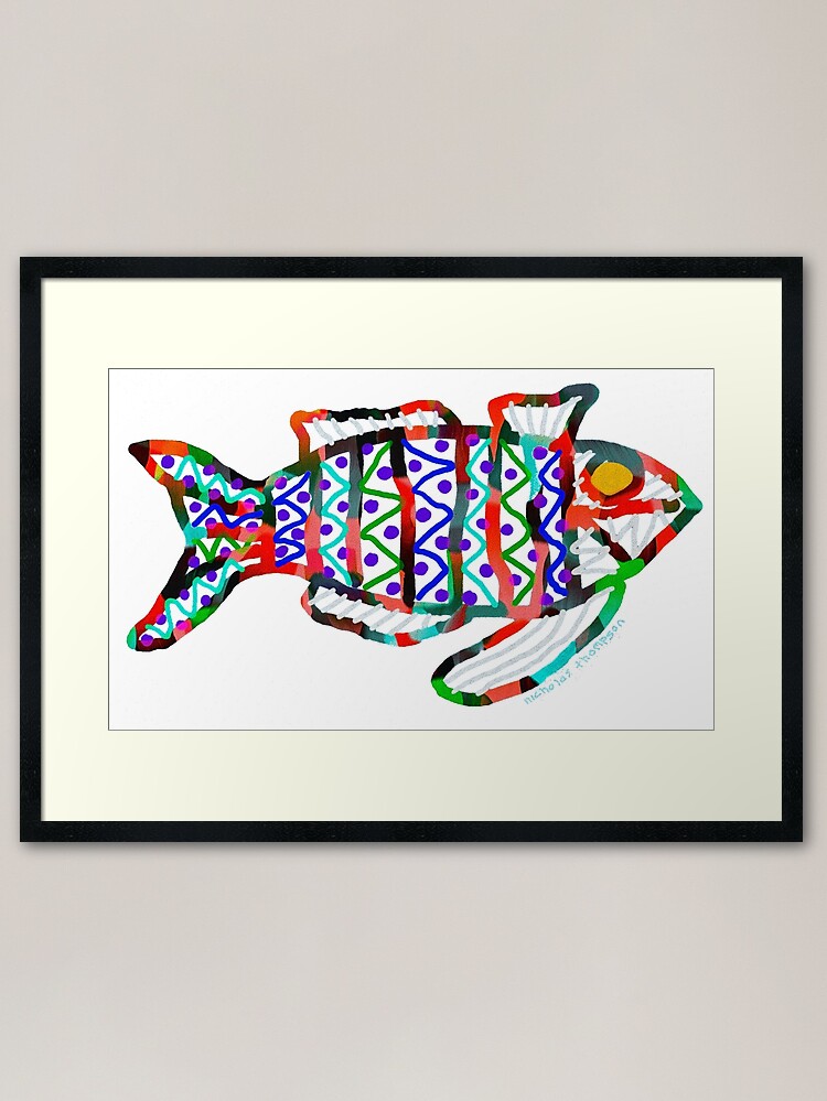 Alternate view of Colorful Abstract Fish in Yellow and Black Framed Art Print