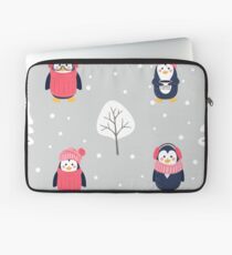Pattern with cute cartoon penguins pine tree and snow Laptop Sleeve