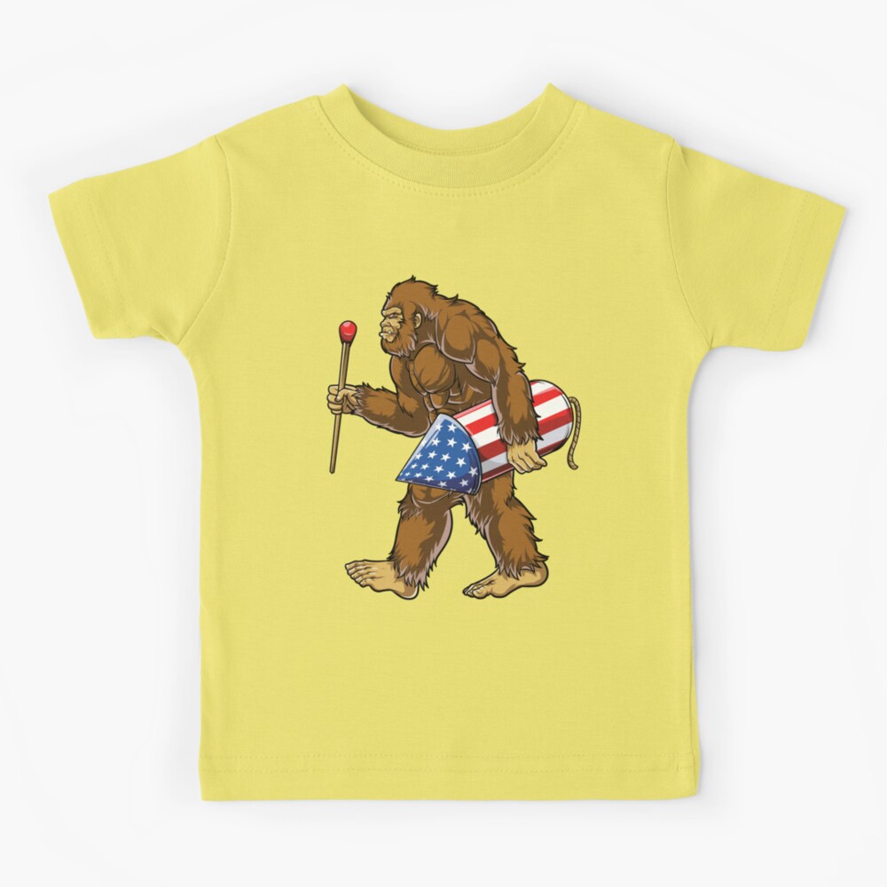 Bigfoot Fireworks T shirt 4th of July Kids Boys Sasquatch | Kids T-Shirt