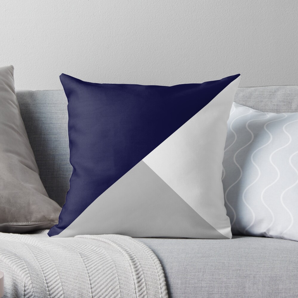 Tricolor Marineblau Silbergrau und Weiß Dekokissen