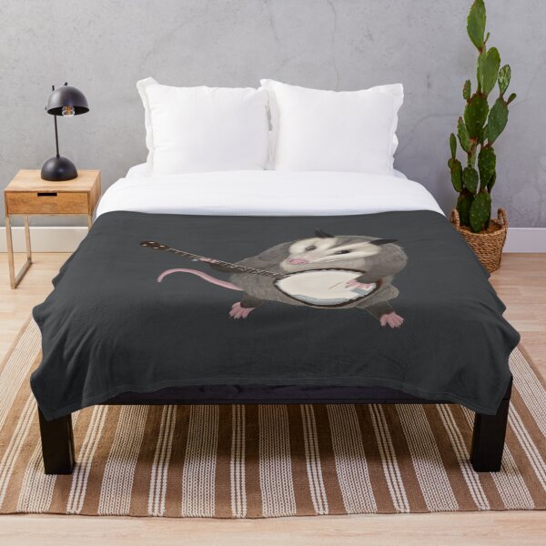 Opossum playing the banjo - possum Throw Blanket