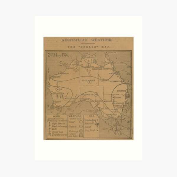 Australian Weather Map 2 May 1916 Art Print