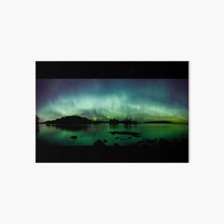 Beautiful northern lights over lake panorama Art Board Print