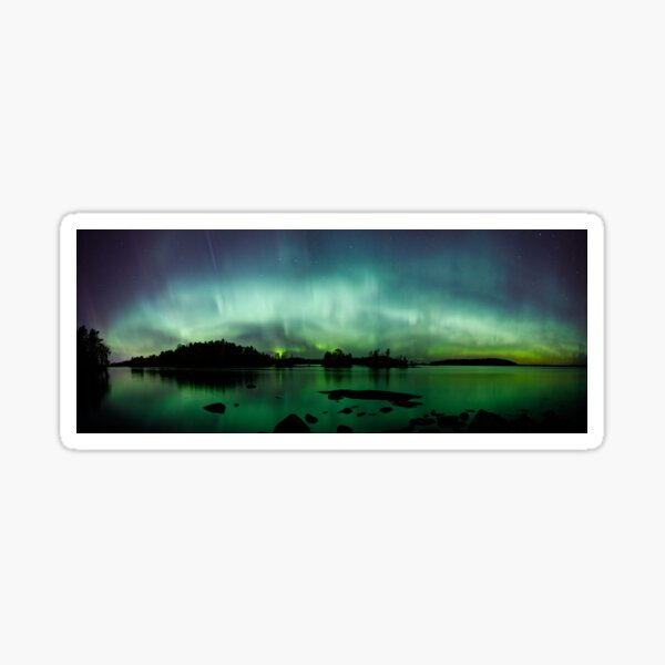 Beautiful northern lights over lake panorama Sticker