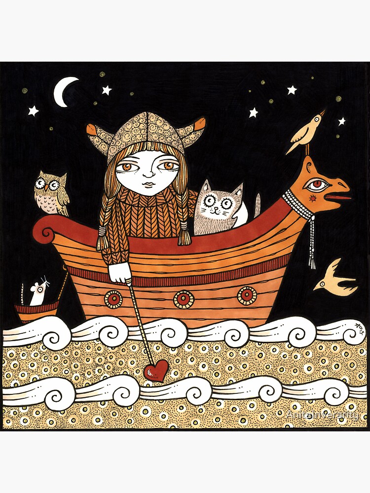 Thumbnail 3 of 3, Sticker, Veras Viking Voyage designed and sold by AnitaInverarity.