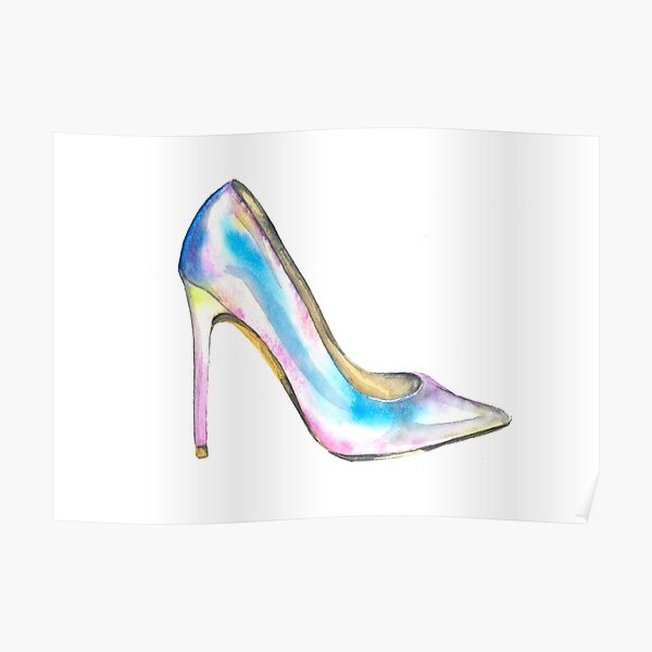 Pósters: Zapatilla De Cristal Acuarela Cenicienta Feminidad Cuento De Hadas  Mancha De Acuarela Zapatilla Holograf%c3%ada | Redbubble