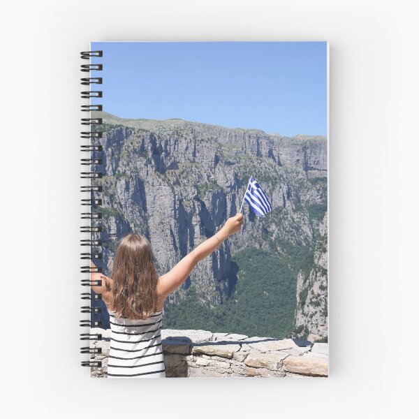 Item preview, little girl waves with a Greek flag on Vikos gorge Zagoria Greece designed and sold by goceris.
