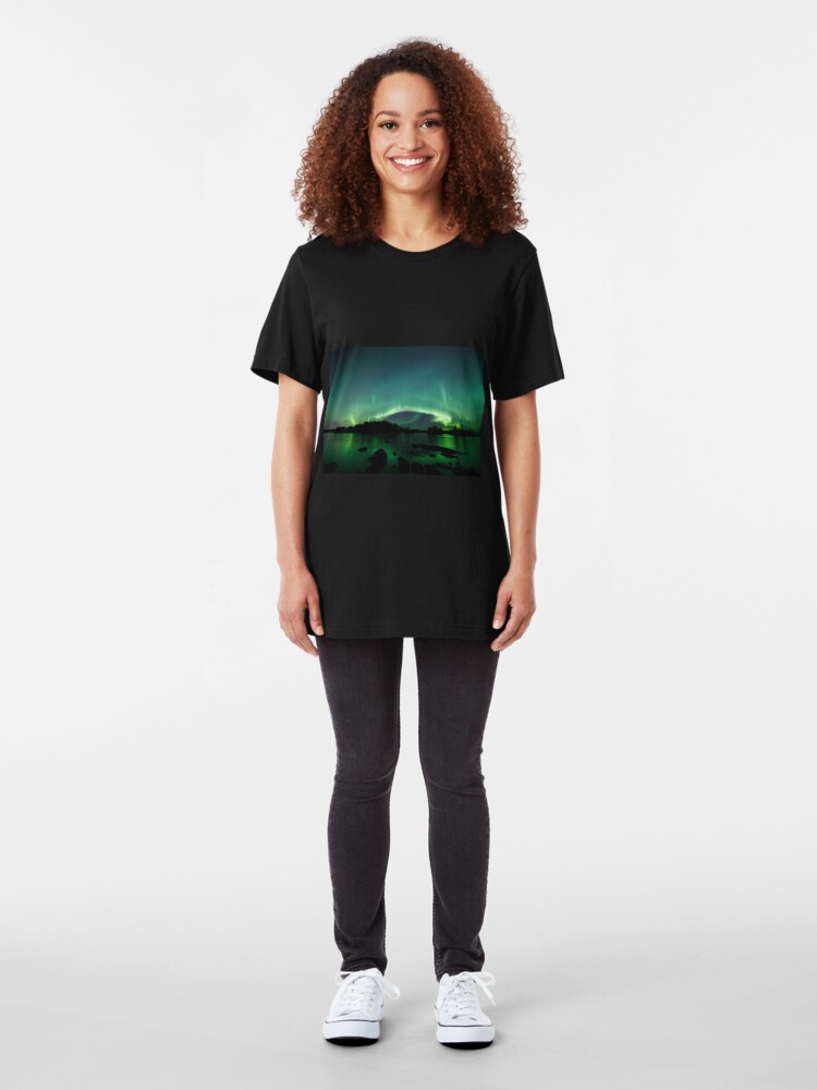 Alternate view of Beautiful northern lights over lake Slim Fit T-Shirt