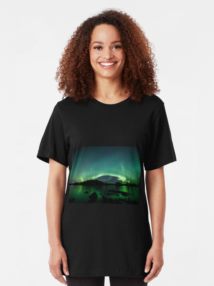 Alternate view of Beautiful northern lights over lake Slim Fit T-Shirt