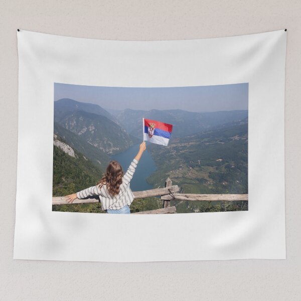 Item preview, little girl with a Serbian flag on the viewpoint Banjska stena Tara mountain designed and sold by goceris.