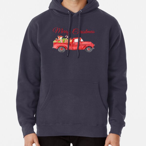 Christmas Vintage Red Pickup Truck with Presents Pullover Hoodie