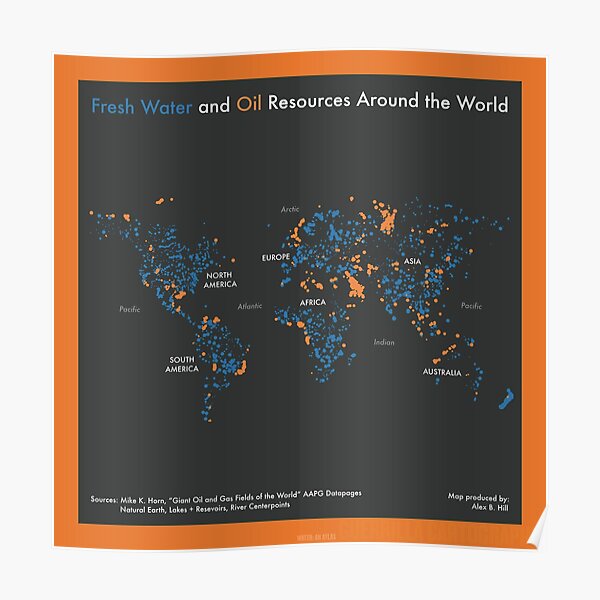 Fresh Water and Oil Resources Around the World (orange) Poster