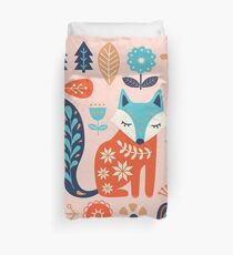 Soft And Sweet Scandinavian Fox Folk Art Duvet Cover