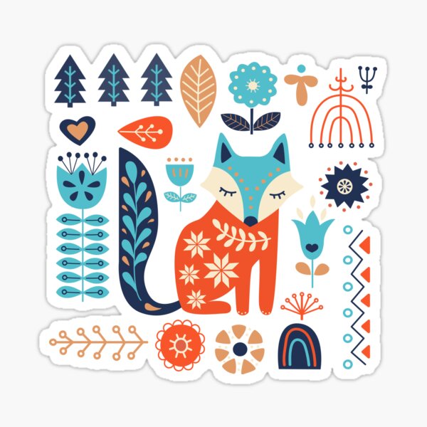 Item preview, Soft And Sweet Scandinavian Fox Folk Art designed and sold by BunnyThePainter.
