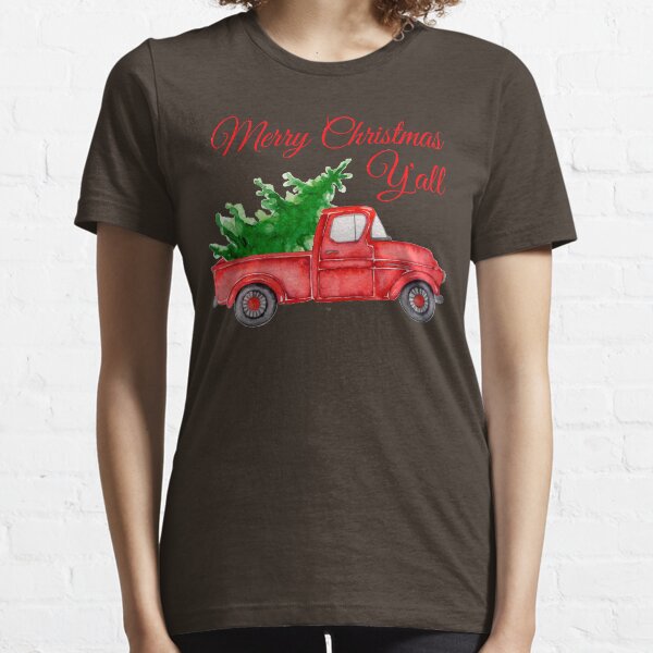 Merry Christmas Y'all Vintage Red Pickup Truck with Farm Fresh Xmas Tree Pajama Gift Essential T-Shirt