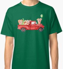 Christmas Retro Truck with Tree and Cute Pigs Classic T-Shirt