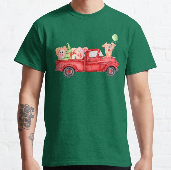 Christmas Retro Truck with Tree and Cute Pigs Classic T-Shirt