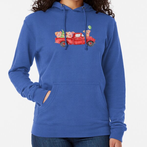 Christmas Retro Truck with Tree and Cute Pigs Lightweight Hoodie