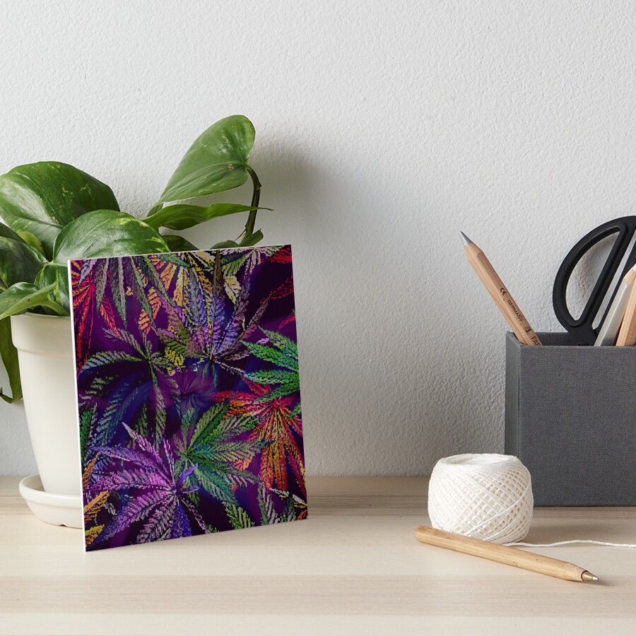 Psychedelic Marijuana Cannabis Leaves Art Board Print
