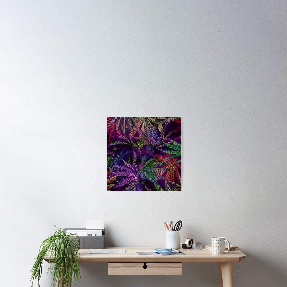 Psychedelic Marijuana Cannabis Leaves Poster