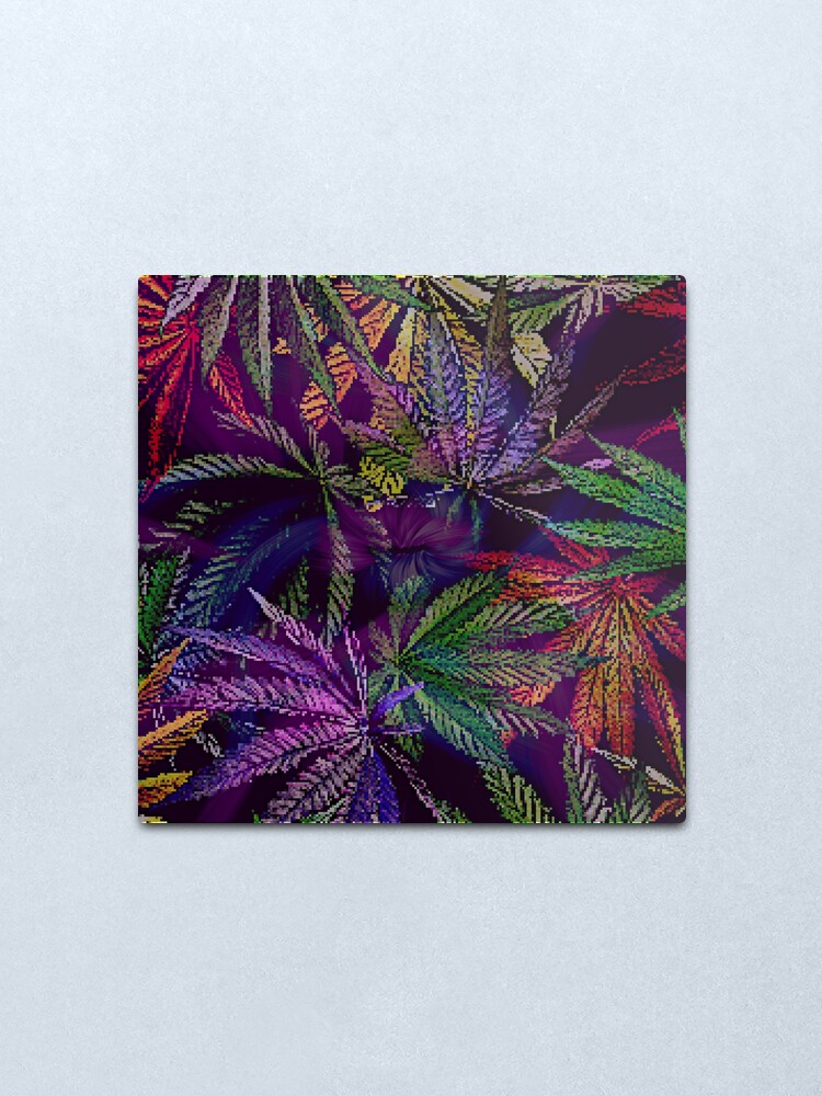 Alternate view of Psychedelic Marijuana Cannabis Leaves Metal Print