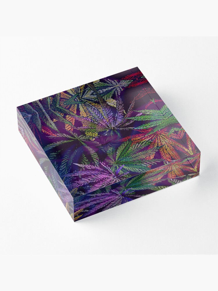 Alternate view of Psychedelic Marijuana Cannabis Leaves Acrylic Block