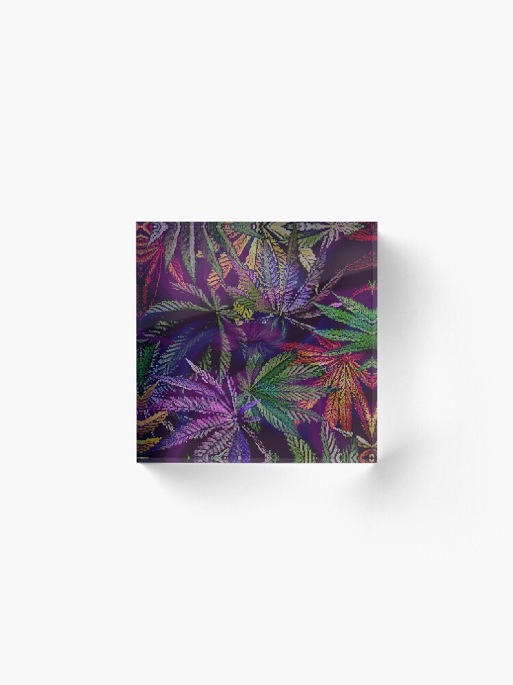 Alternate view of Psychedelic Marijuana Cannabis Leaves Acrylic Block