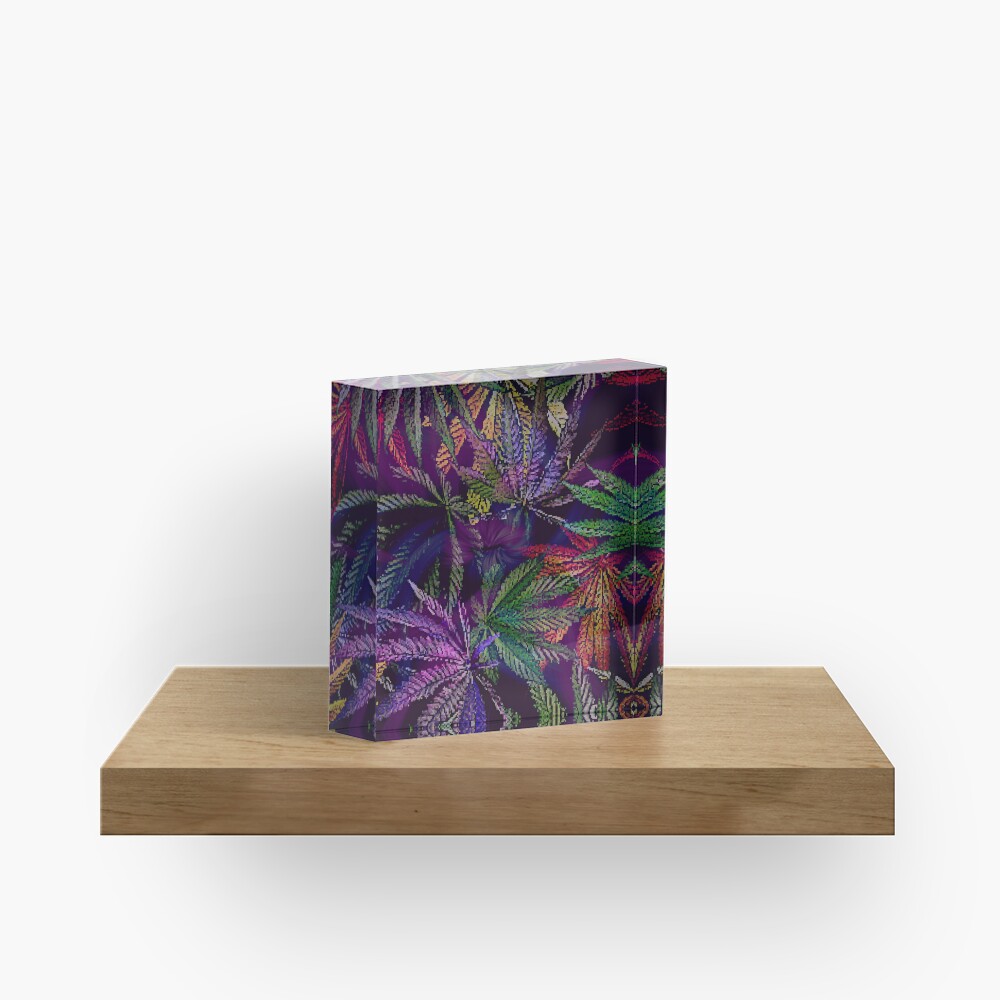 Psychedelic Marijuana Cannabis Leaves Acrylic Block