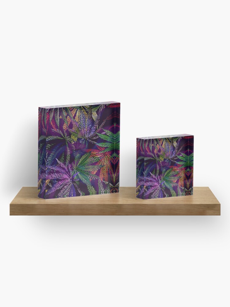 Alternate view of Psychedelic Marijuana Cannabis Leaves Acrylic Block