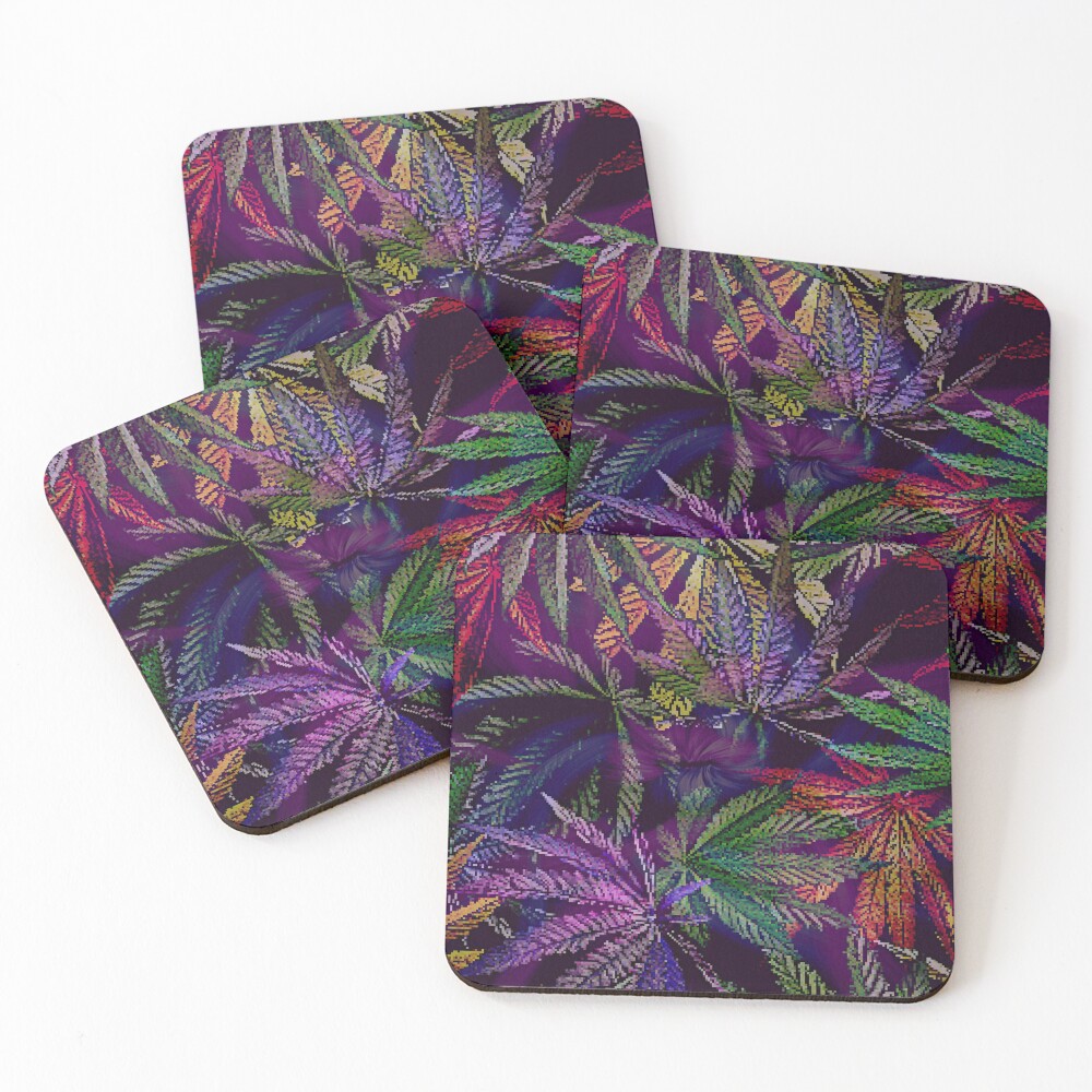 Psychedelic Marijuana Cannabis Leaves Coasters (Set of 4)