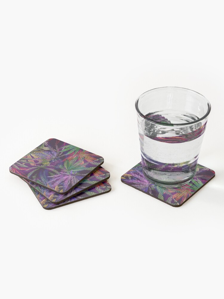 Alternate view of Psychedelic Marijuana Cannabis Leaves Coasters (Set of 4)