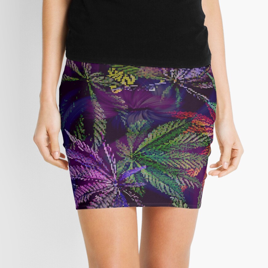 Psychedelic Marijuana Cannabis Leaves Mini Skirt