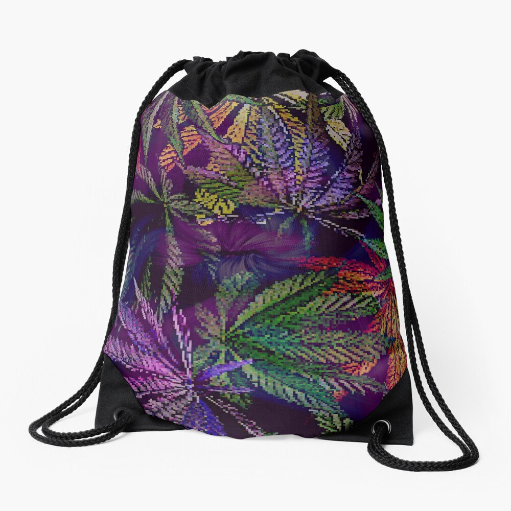 Psychedelic Marijuana Cannabis Leaves Drawstring Bag