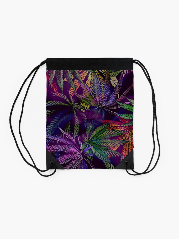 Alternate view of Psychedelic Marijuana Cannabis Leaves Drawstring Bag