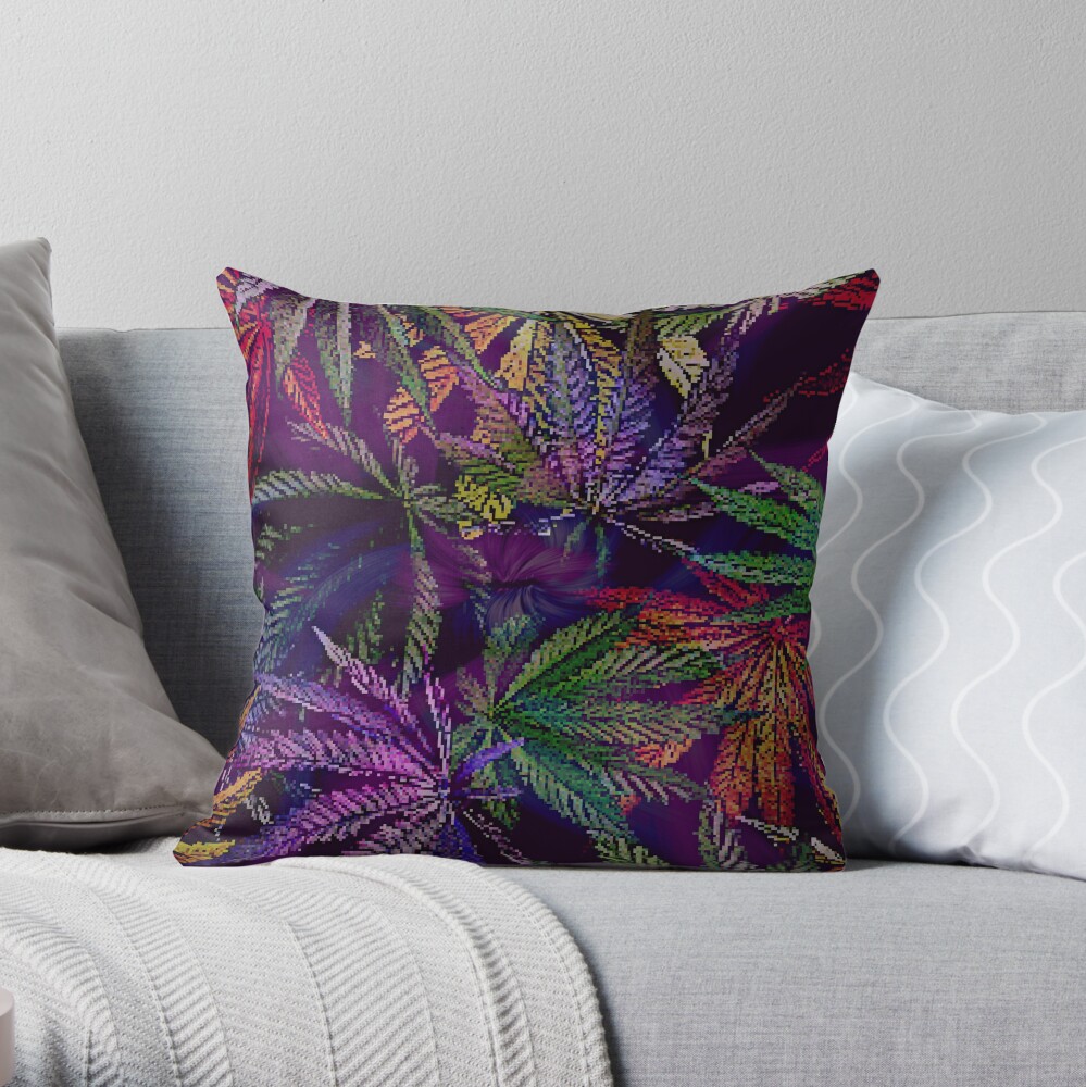 Psychedelic Marijuana Cannabis Leaves Throw Pillow