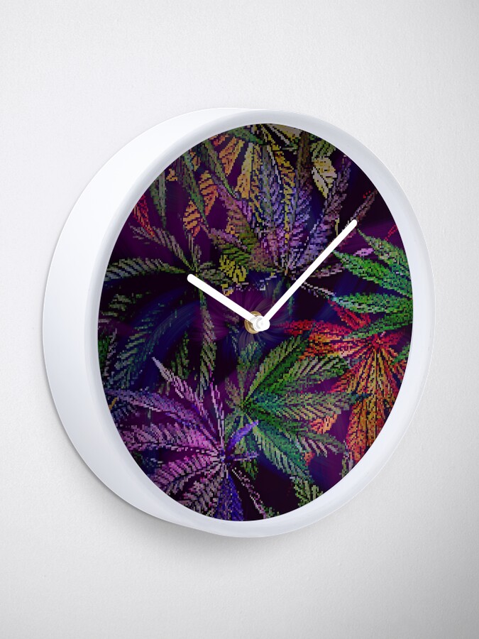 Alternate view of Psychedelic Marijuana Cannabis Leaves Clock