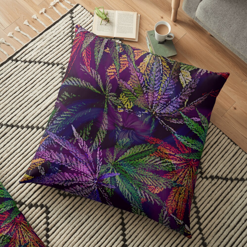 Psychedelic Marijuana Cannabis Leaves Floor Pillow