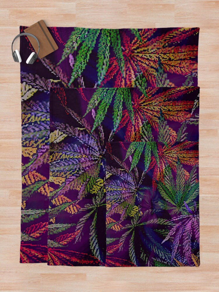 Alternate view of Psychedelic Marijuana Cannabis Leaves Throw Blanket