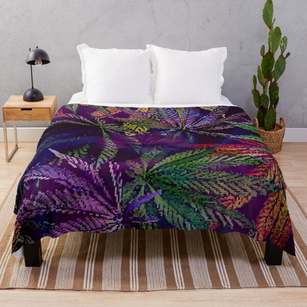 Psychedelic Marijuana Cannabis Leaves Throw Blanket