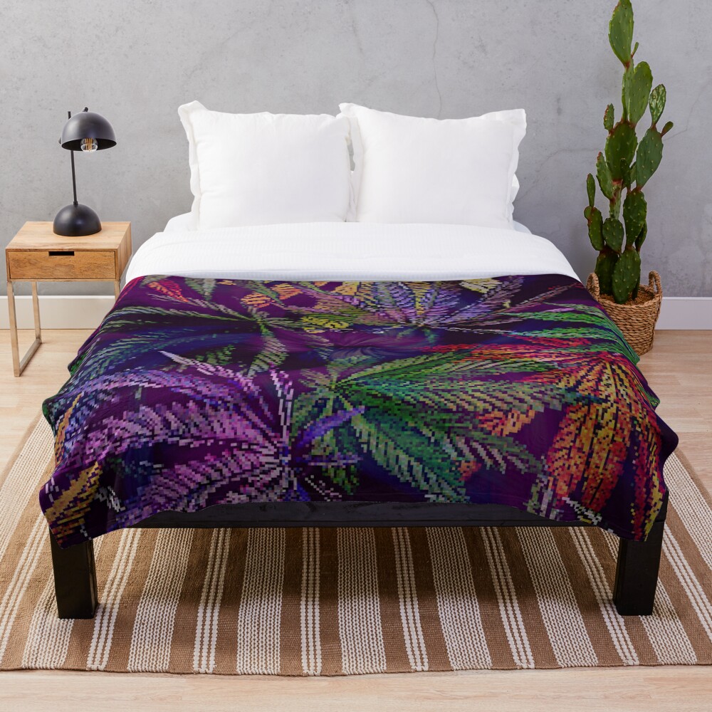 Psychedelic Marijuana Cannabis Leaves Throw Blanket
