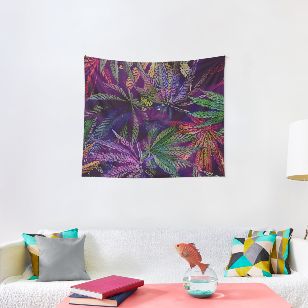Psychedelic Marijuana Cannabis Leaves Tapestry