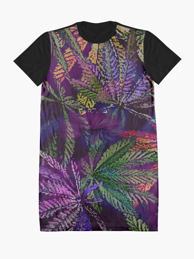 Alternate view of Psychedelic Marijuana Cannabis Leaves Graphic T-Shirt Dress
