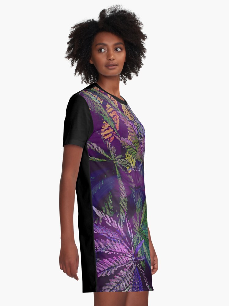 Alternate view of Psychedelic Marijuana Cannabis Leaves Graphic T-Shirt Dress