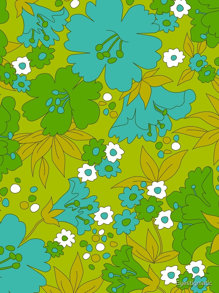 Green, Turquoise, and White Retro Flower Pattern by Eyestigmatic