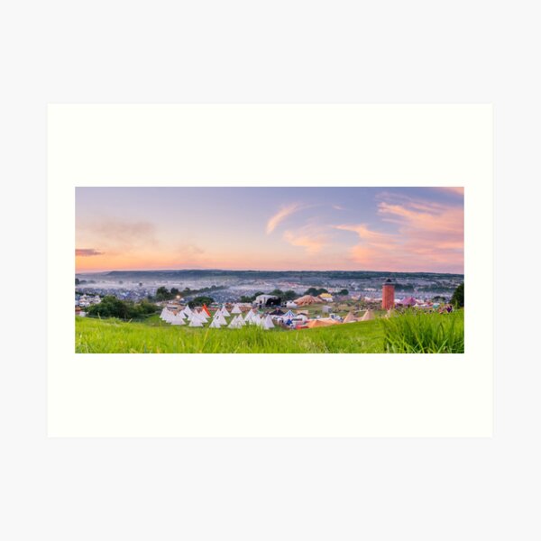 Glastonbury Festival at Sunset Panorama with Tipis Art Print